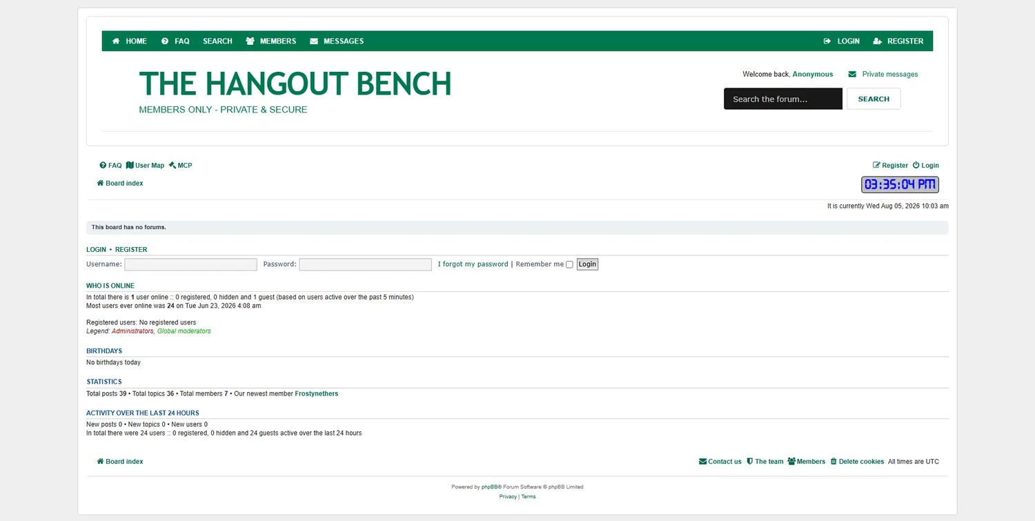Hangout Bench private members community platform homepage