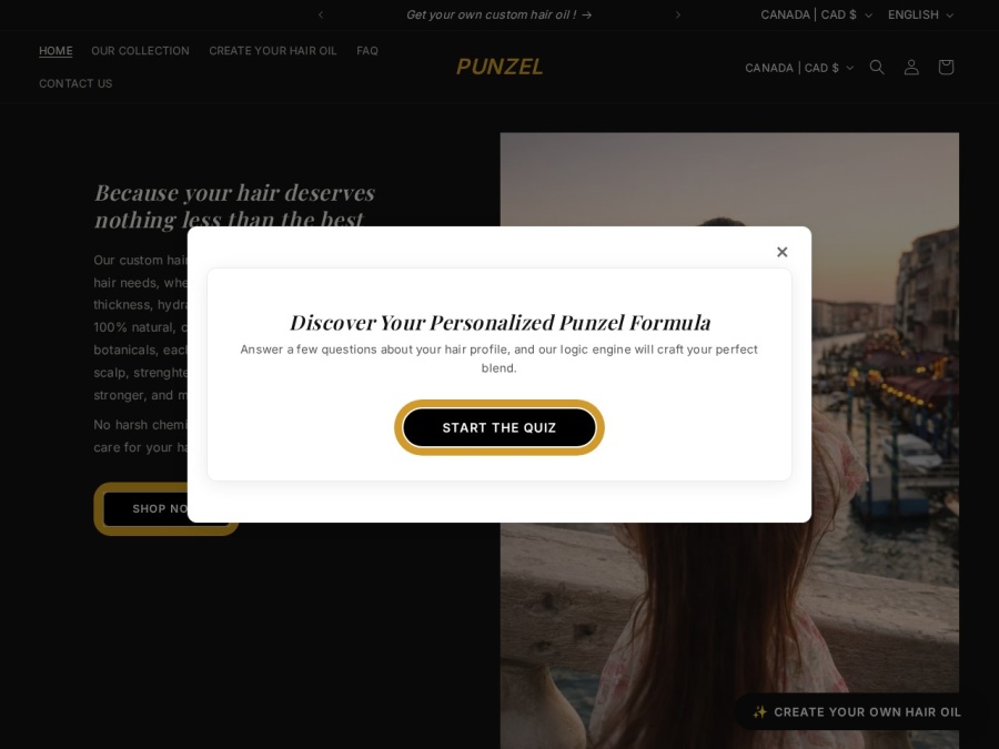 Punzel premium haircare ecommerce website homepage developed by XSquare Media